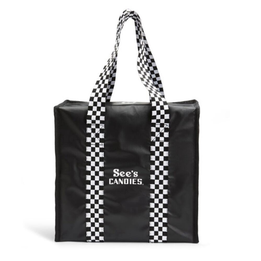 See’s Candy Black Soft Sided Reusable Cooler Zippered Tote Bag/Handle NEW